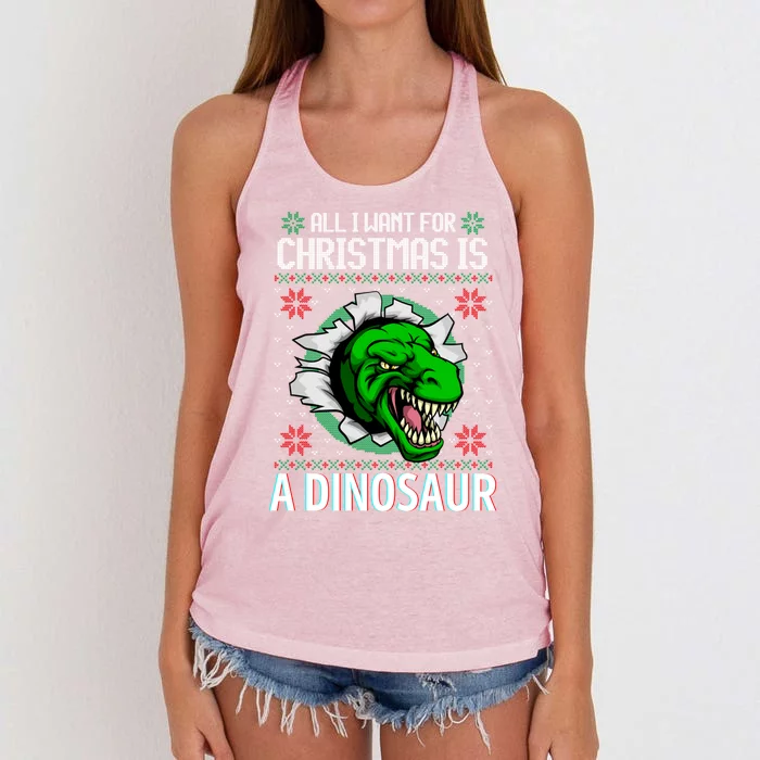 All I Want For Christmas Is A Dinosaur Xmas Fun T Rex Bite Cool Gift Women's Knotted Racerback Tank