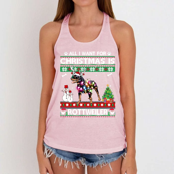 All I Want For Christmas Is Rottweiler Dog Xmas Funny Gift Women's Knotted Racerback Tank