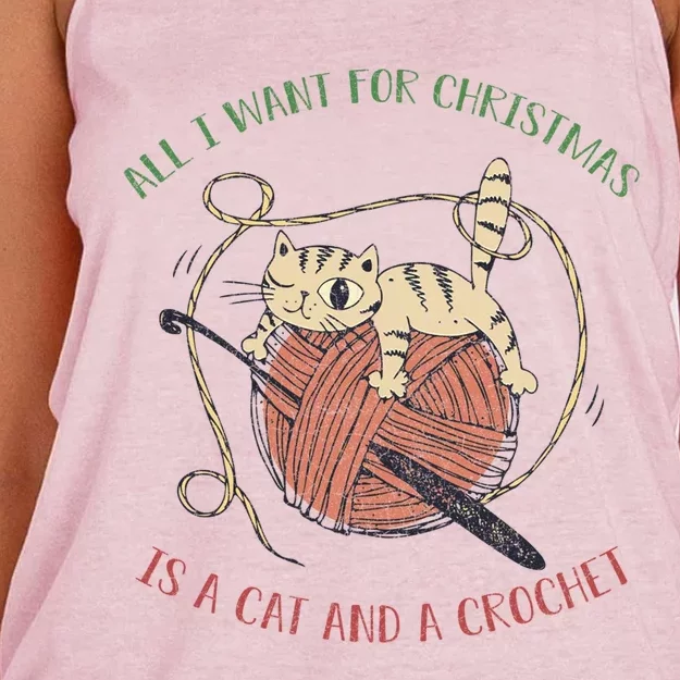 All I Want For Christmas Is A Cat And A Crochet Gift Women's Knotted Racerback Tank