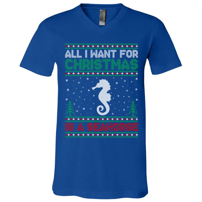 All I Want For Xmas Is A Seahorse Ugly Christmas Sweater Funny Gift V-Neck T-Shirt