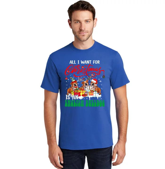 All I Want For Xmas Is An English Bulldog Three Santa Dogs Gift Tall T-Shirt