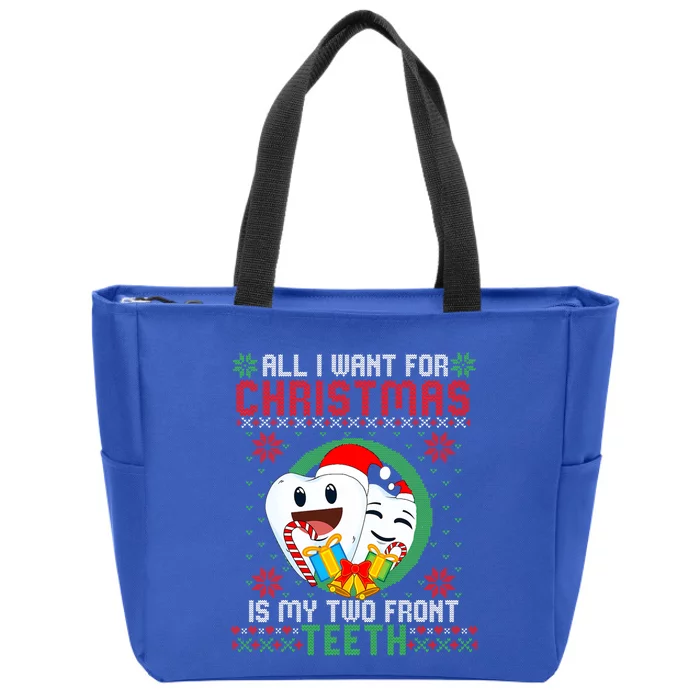 All I Want For Christmas Is My Two Front Teeth Funny Cool Gift Zip Tote Bag