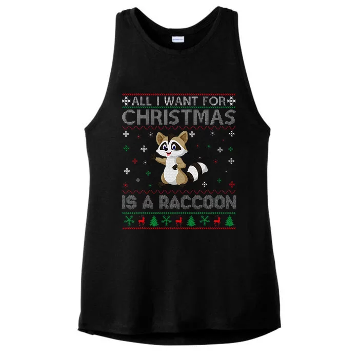 All I Want for Christmas is a Raccoon Ugly Xmas Sweater Ladies Tri-Blend Wicking Tank