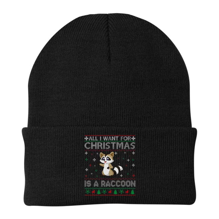 All I Want for Christmas is a Raccoon Ugly Xmas Sweater Knit Cap Winter Beanie