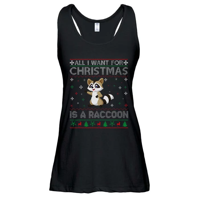 All I Want for Christmas is a Raccoon Ugly Xmas Sweater Ladies Essential Flowy Tank