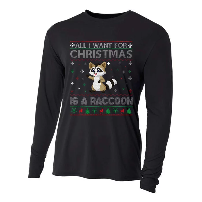 All I Want for Christmas is a Raccoon Ugly Xmas Sweater Cooling Performance Long Sleeve Crew