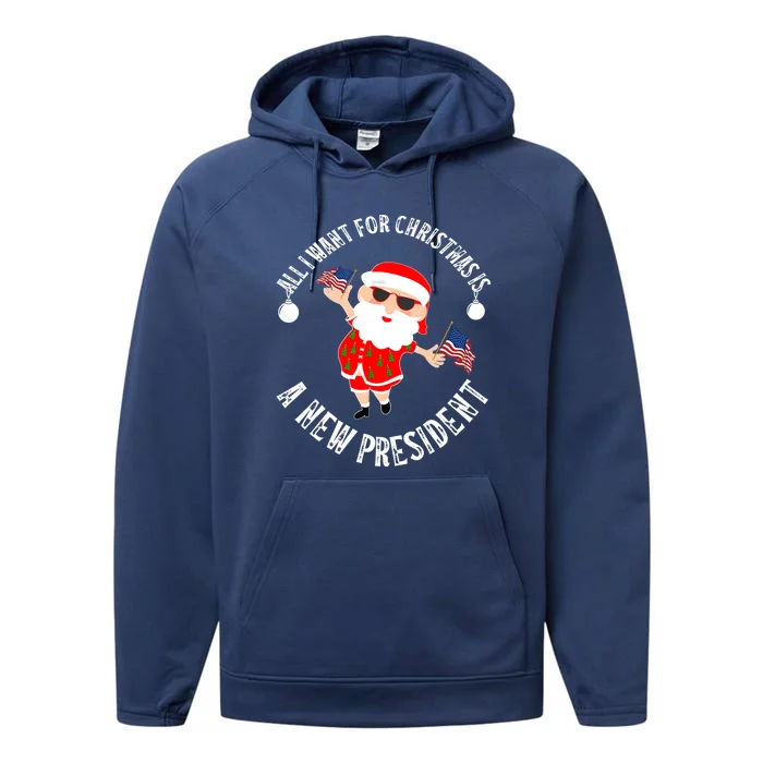 All I Want For Christmas Is A New President Gingerbread Man Performance Fleece Hoodie