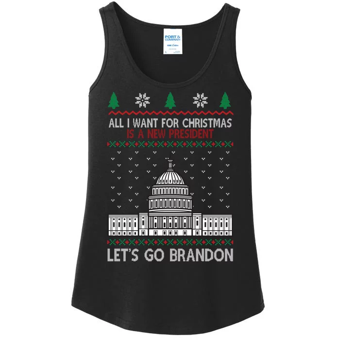 All I Want For Christmas Is A New President Let's Go Brandon Ladies Essential Tank