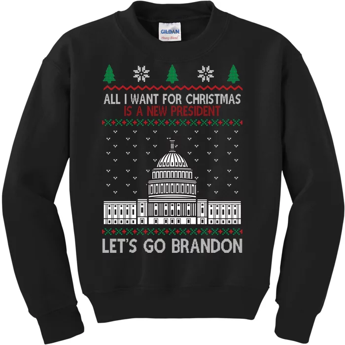 All I Want For Christmas Is A New President Let's Go Brandon Kids Sweatshirt