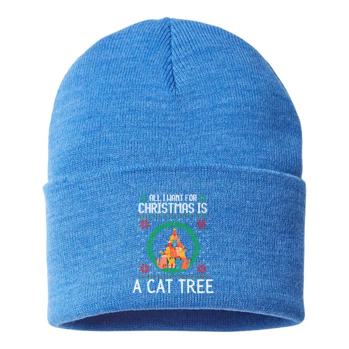 All I Want For Christmas Is A Cat Tree Ugly Xmas Sweater Fun Gift Sustainable Knit Beanie