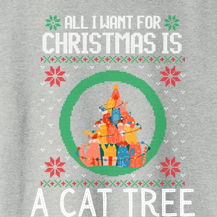 All I Want For Christmas Is A Cat Tree Ugly Xmas Sweater Fun Gift Women's Crop Top Tee