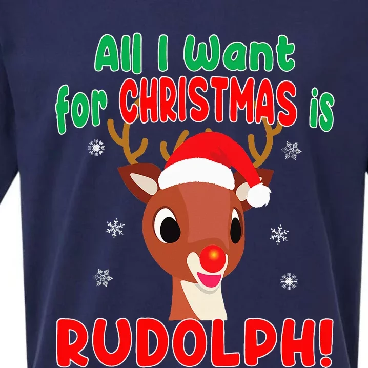 All I Want for Christmas Rudolph Red Nose Reindeer Sueded Cloud Jersey T-Shirt