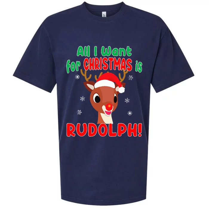 All I Want for Christmas Rudolph Red Nose Reindeer Sueded Cloud Jersey T-Shirt