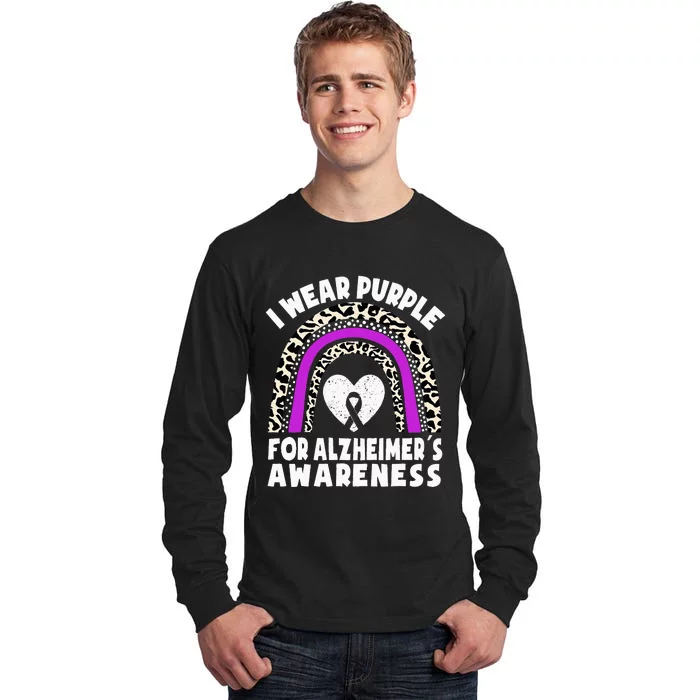 Alzheimers I Wear Purple For Alzheimers Awareness Rainbow Tall Long Sleeve T-Shirt