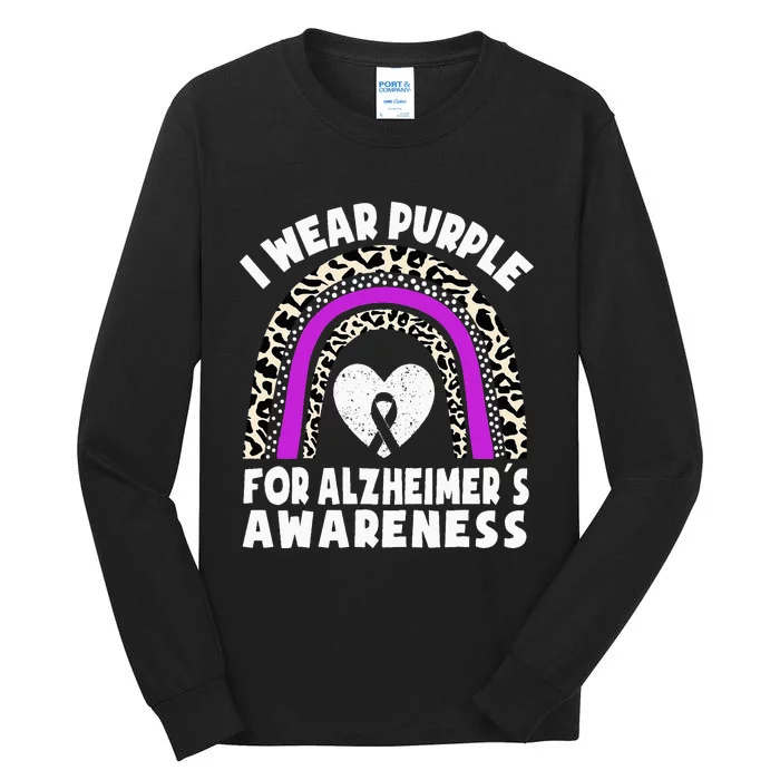 Alzheimers I Wear Purple For Alzheimers Awareness Rainbow Tall Long Sleeve T-Shirt