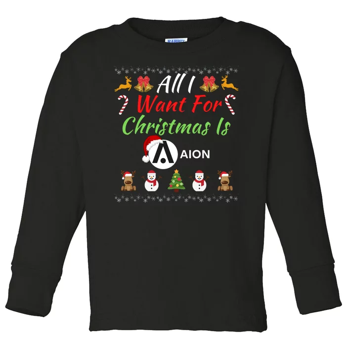 All I Want For Christmas Is AION, HODL AION, Crypto AION Logo Toddler Long Sleeve Shirt