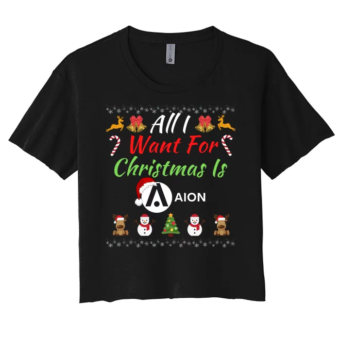 All I Want For Christmas Is AION, HODL AION, Crypto AION Logo Women's Crop Top Tee