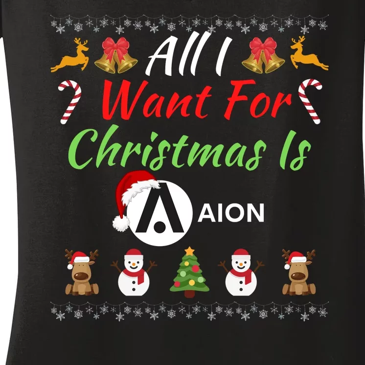 All I Want For Christmas Is AION, HODL AION, Crypto AION Logo Women's V-Neck T-Shirt