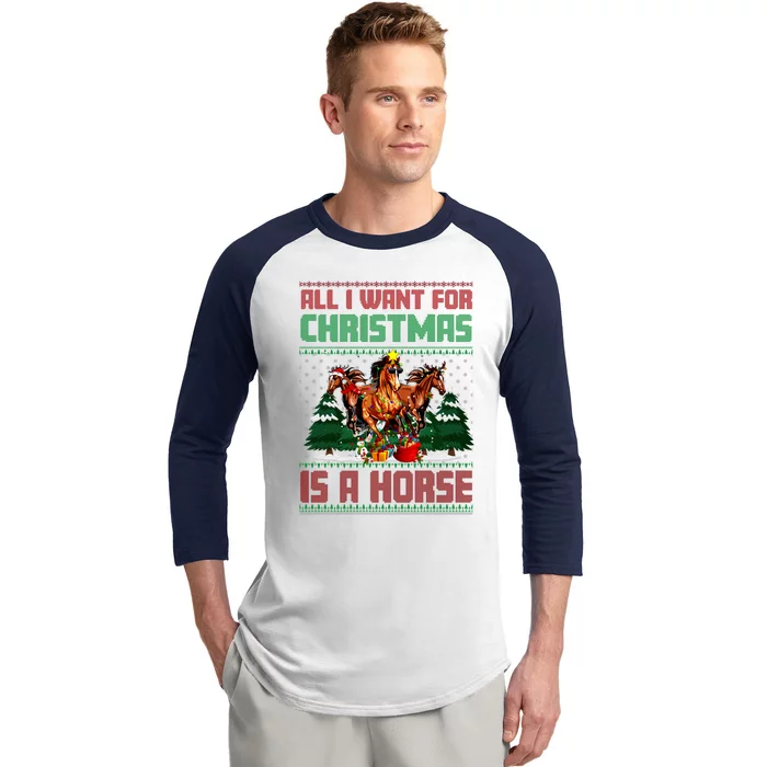 All I Want For Christmas Is A Horse Ugly Sweater Christmas Gift Baseball Sleeve Shirt