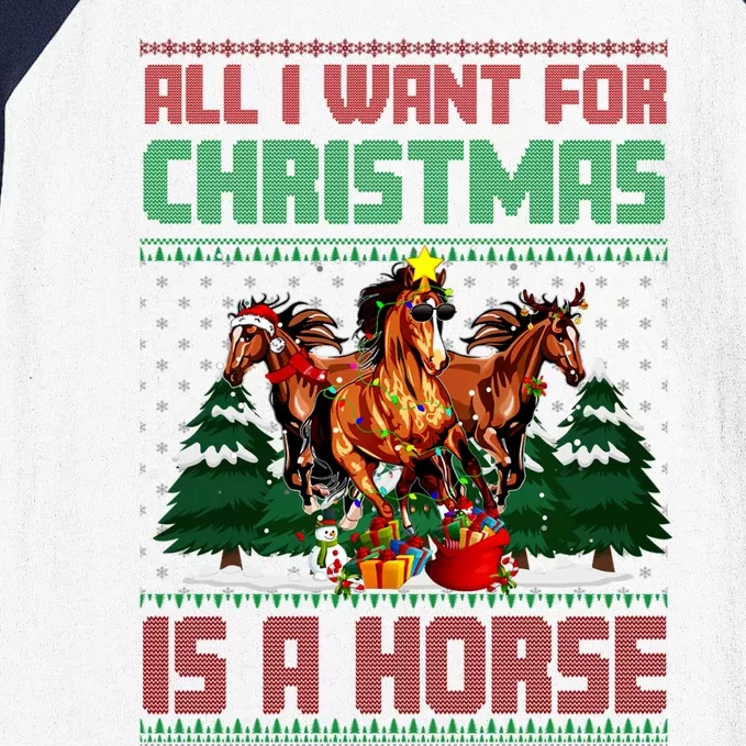 All I Want For Christmas Is A Horse Ugly Sweater Christmas Gift Baseball Sleeve Shirt