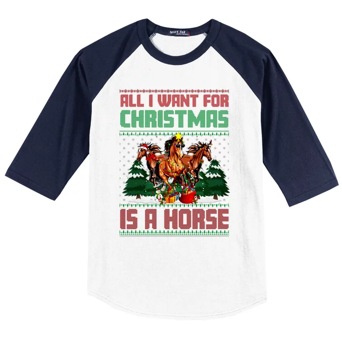 All I Want For Christmas Is A Horse Ugly Sweater Christmas Gift Baseball Sleeve Shirt