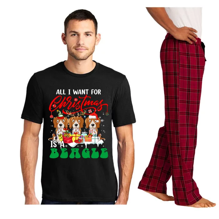 All I Want For Xmas Is A Beagle Three Santa Reindeer Dogs Gift Pajama Set