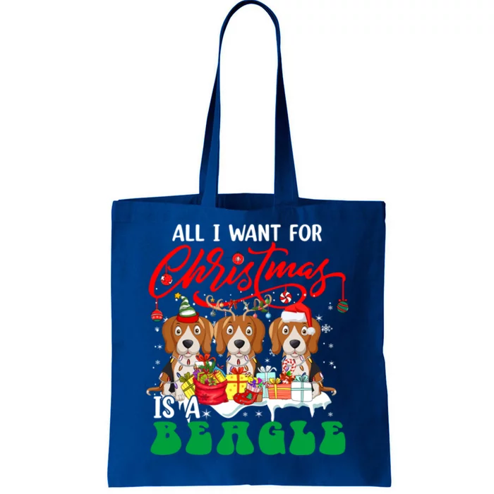 All I Want For Xmas Is A Beagle Three Santa Reindeer Dogs Gift Tote Bag