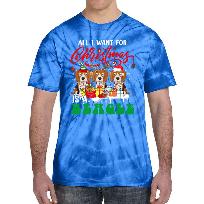 All I Want For Xmas Is A Beagle Three Santa Reindeer Dogs Gift Tie-Dye T-Shirt