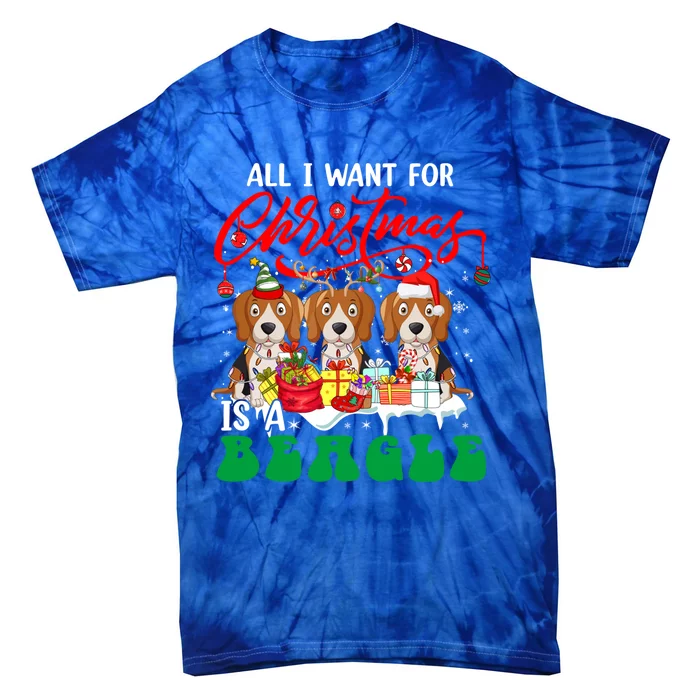 All I Want For Xmas Is A Beagle Three Santa Reindeer Dogs Gift Tie-Dye T-Shirt