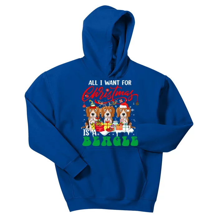 All I Want For Xmas Is A Beagle Three Santa Reindeer Dogs Gift Kids Hoodie