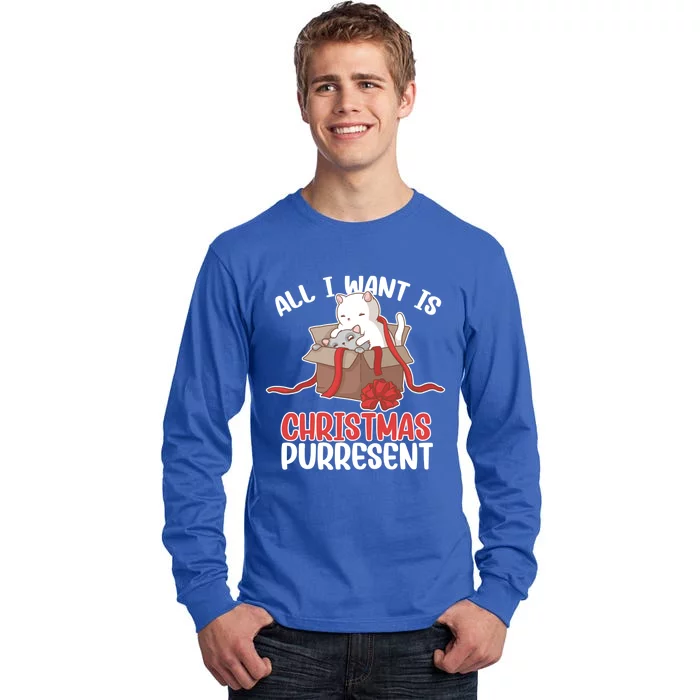 All I Want Is Christmas Purresent Kitten Cat Christmas Cool Gift Tall Long Sleeve T-Shirt