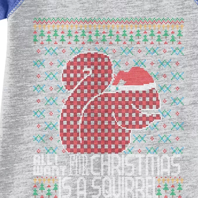 All I Want Is A Squirrel Red Plaid Ugly Christmas Sweater Gift Infant Baby Jersey Bodysuit