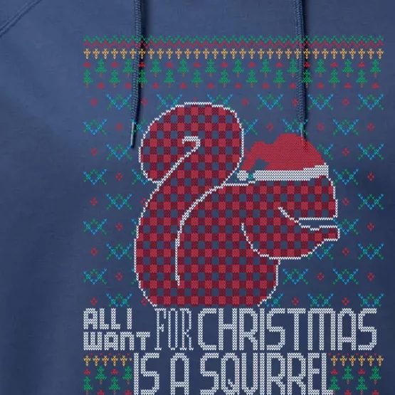 All I Want Is A Squirrel Red Plaid Ugly Christmas Sweater Gift Performance Fleece Hoodie