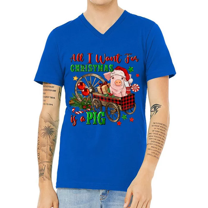 All I Want For Christmas Is A Pig Merry Christmas Pajamas Funny Gift V-Neck T-Shirt