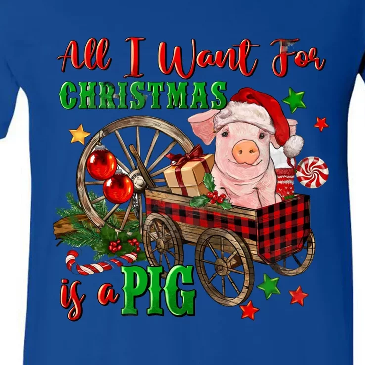 All I Want For Christmas Is A Pig Merry Christmas Pajamas Funny Gift V-Neck T-Shirt