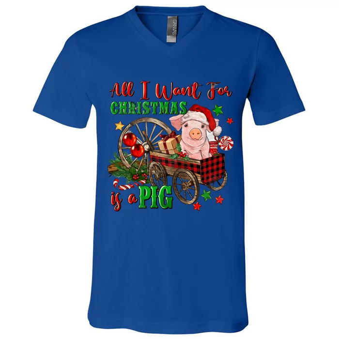 All I Want For Christmas Is A Pig Merry Christmas Pajamas Funny Gift V-Neck T-Shirt