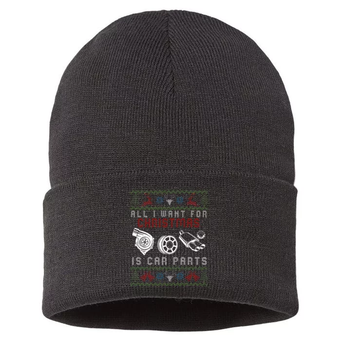 All I Want For Christmas Is More Car Parts Ugly Christmas Sustainable Knit Beanie