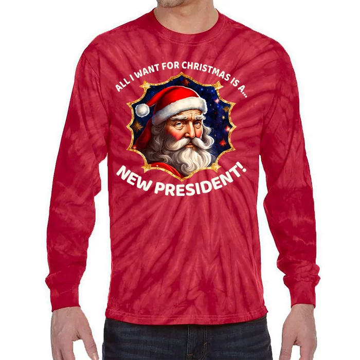 All I Want For Christmas Is A New President Santa Claus Tie-Dye Long Sleeve Shirt