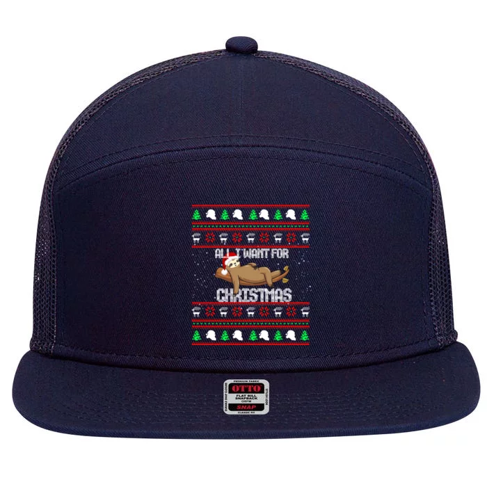 All I Want For Christmas Is A Nap Funny Sleeping Sloth Cool Gift 7 Panel Mesh Trucker Snapback Hat