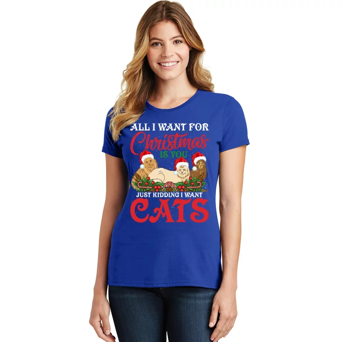 All I Want For Christmas Is Cats Funny Xmas Cat Lover Gift Women's T-Shirt