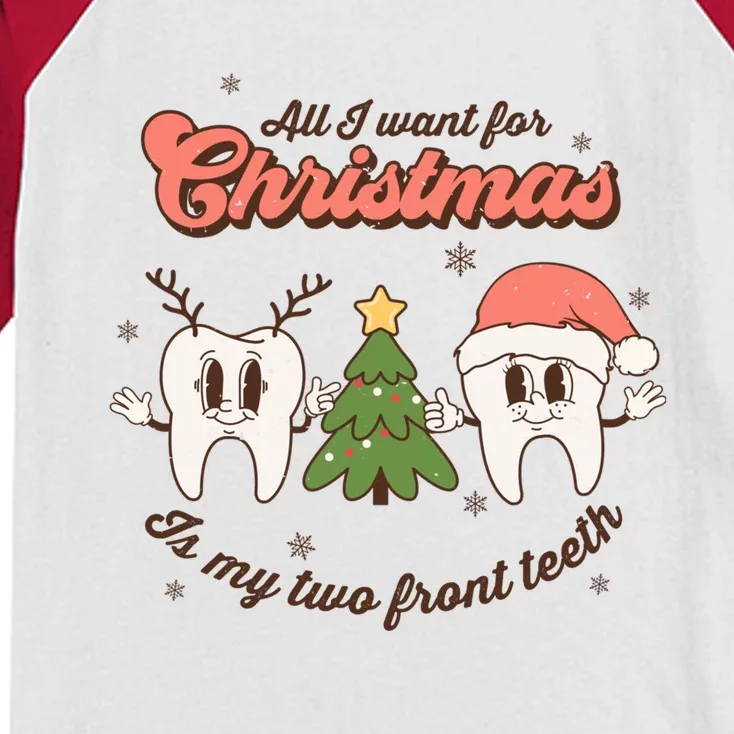 All I Want For Christmas Is My Two Front Teeth Funny Gift Kids Colorblock Raglan Jersey