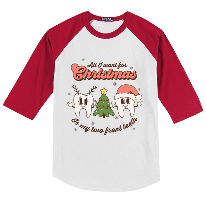 All I Want For Christmas Is My Two Front Teeth Funny Gift Kids Colorblock Raglan Jersey