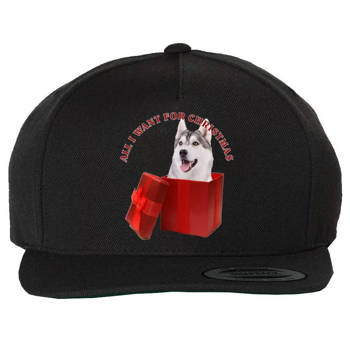 All I Want For Christmas Siberian Husky Gift Wool Snapback Cap