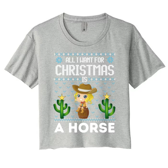 All I Want For Christmas Is A Horse Cow Xmas Sweater Fun Great Gift Women's Crop Top Tee