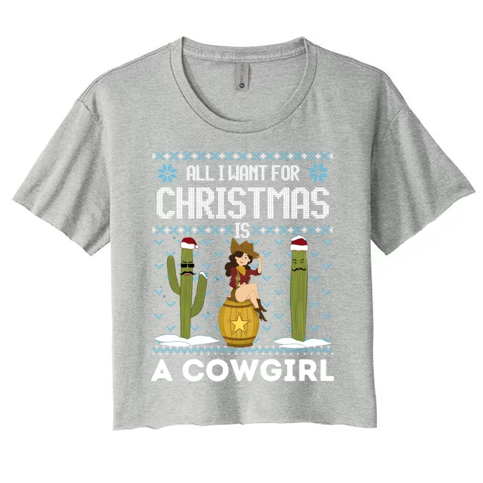 All I Want For Christmas Is A Horse Cow Xmas Sweater Fun Gift Women's Crop Top Tee