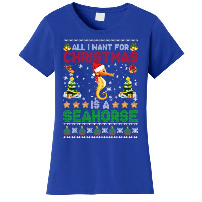 All I Want For Christmas Is A Seahorse Ugly Sweater Farmer Gift Women's T-Shirt