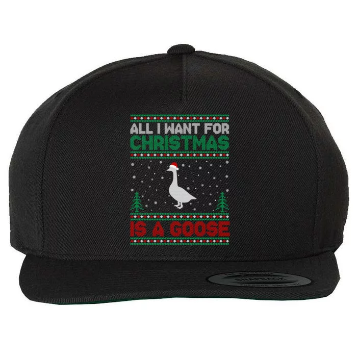 All I Want For Xmas Is A Goose Ugly Christmas Sweater Gift Wool Snapback Cap