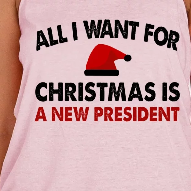 All I Want For Christmas Is A New President Funny Gift Women's Knotted Racerback Tank