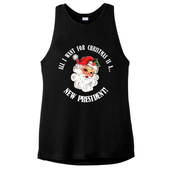 All I Want For Christmas Is A New President Funny Word Play Ladies Tri-Blend Wicking Tank