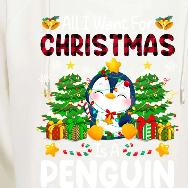 All I Want For Christmas Is A Penguin Animals Arctic Polar Gift Womens Funnel Neck Pullover Hood